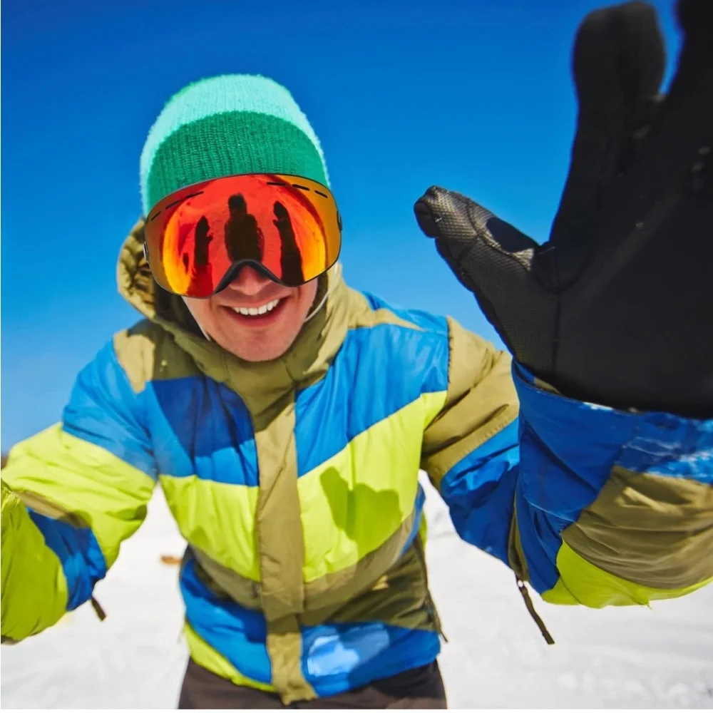 Mirrored Red Snow Ski Goggles with Black Strap